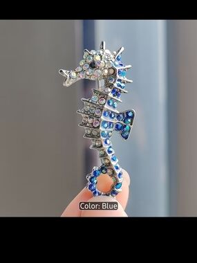 Blue Rhinestone Seahorse Brooch